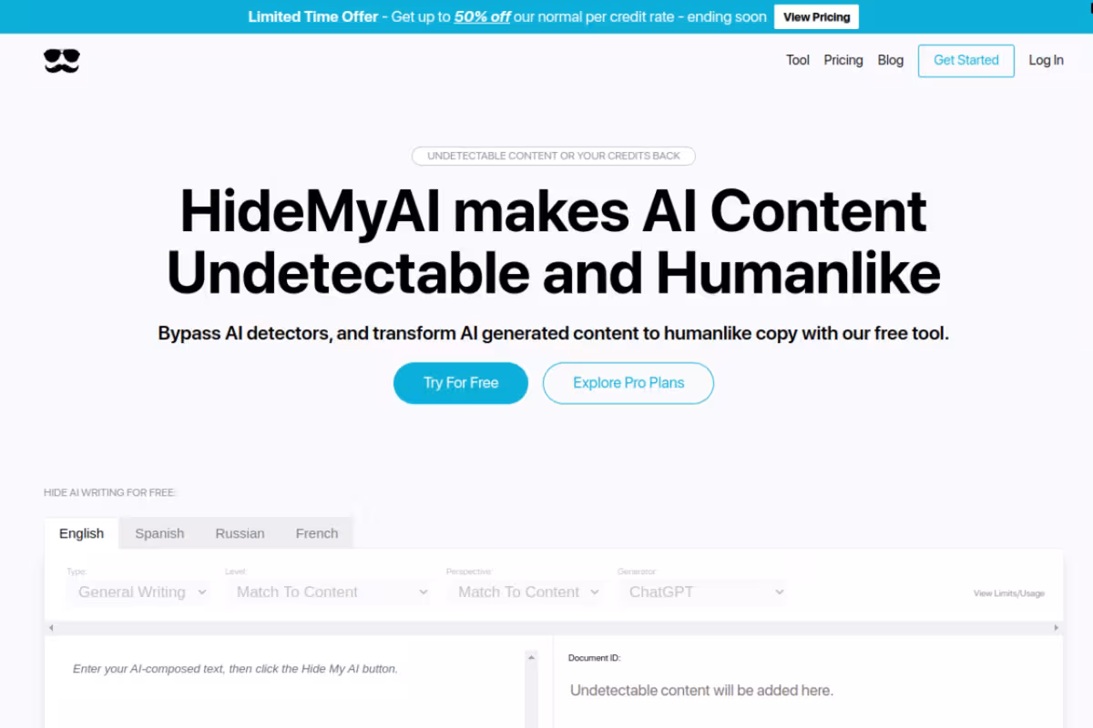 HideMyAl homepage screenshot