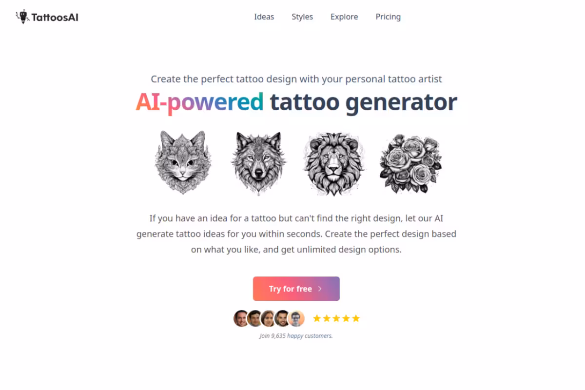 AI-powered Tattoo Generator homepage screenshot