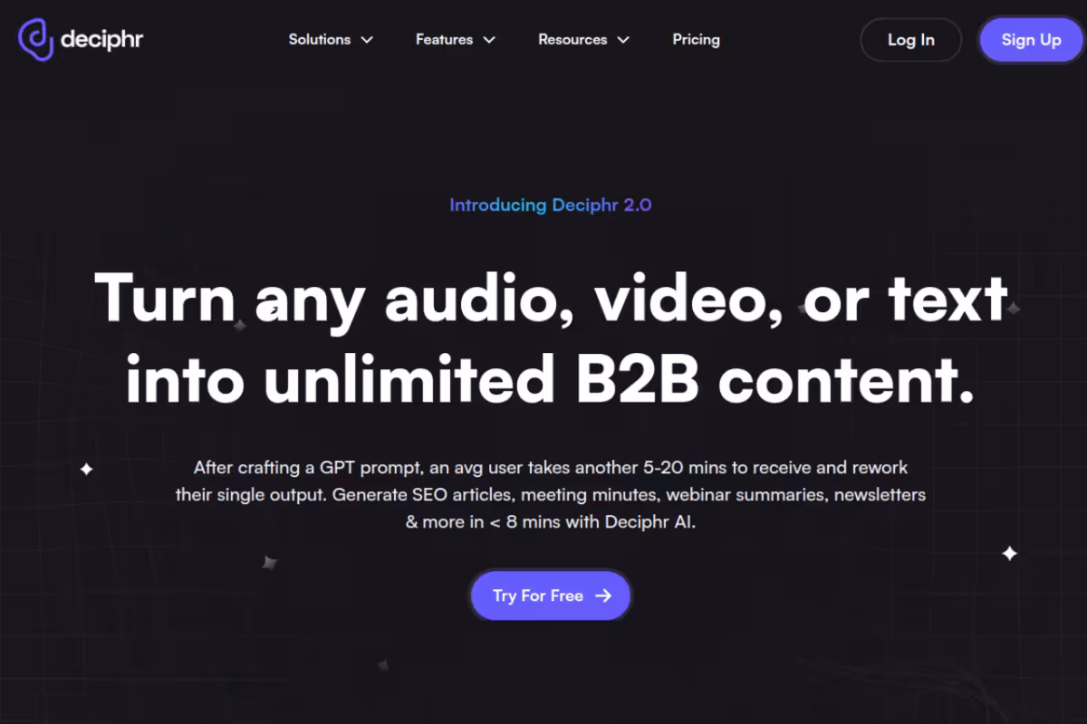 Deciphr AI homepage screenshot