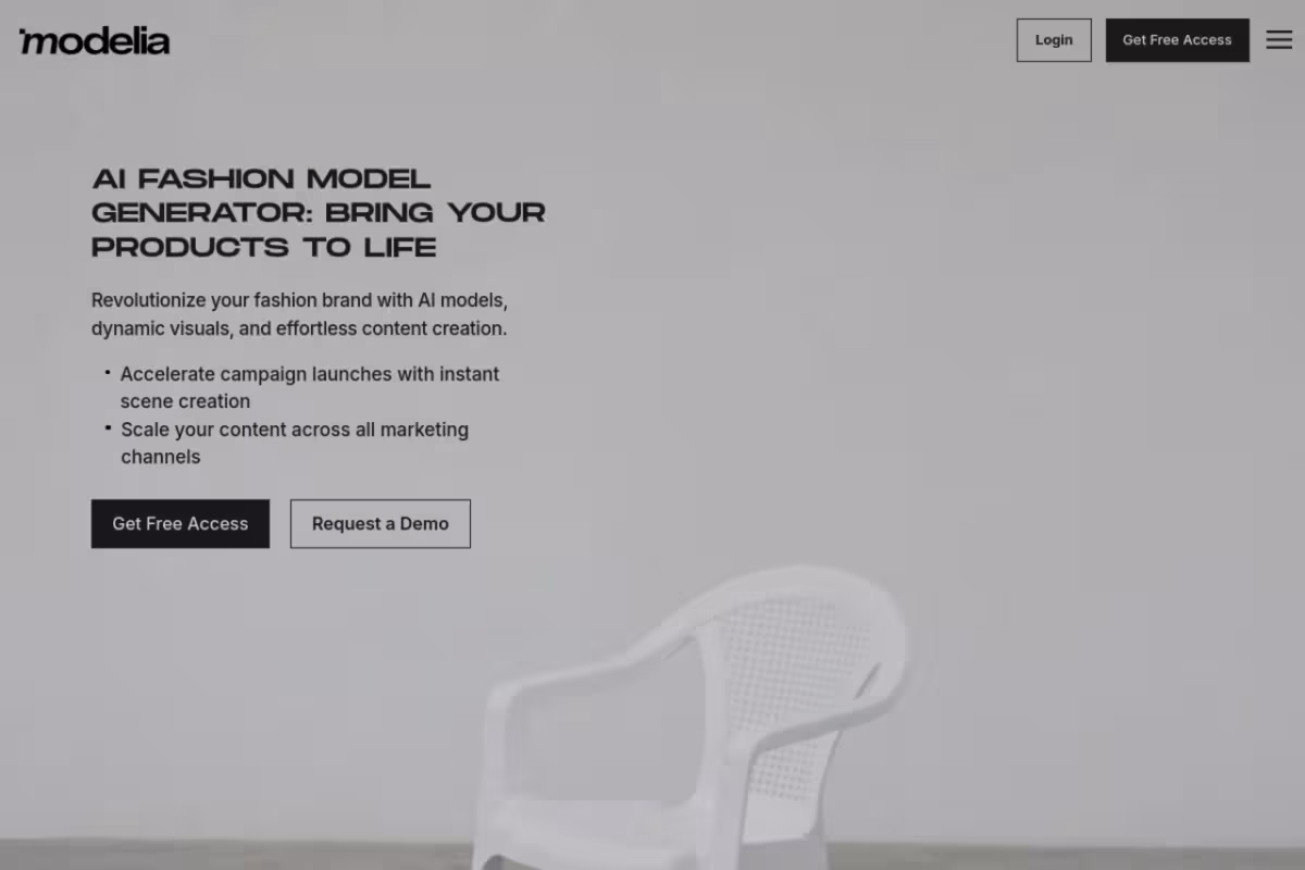Modelia homepage screenshot