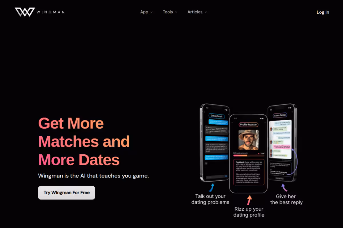 Wingman homepage screenshot