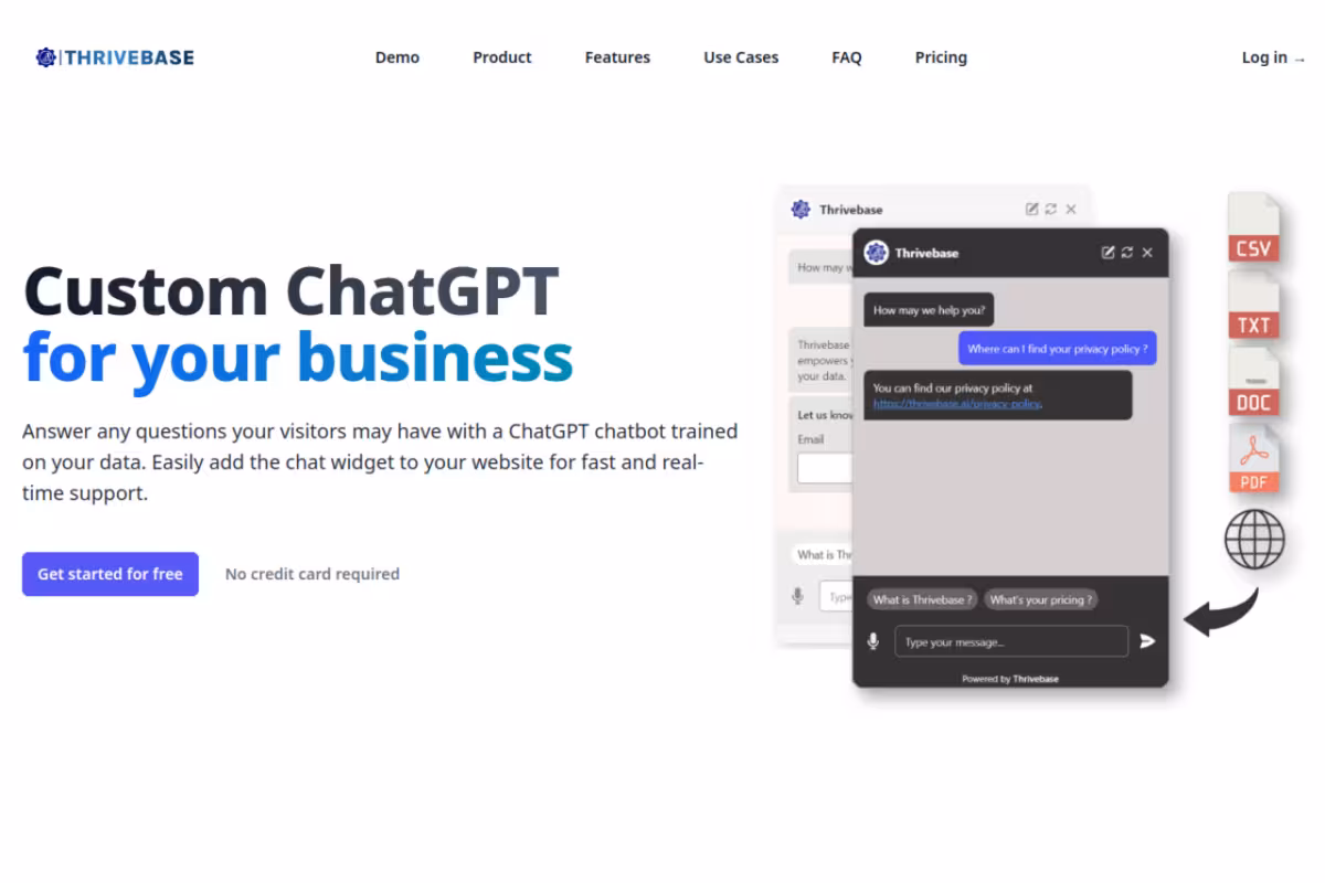 Thrivebase homepage screenshot
