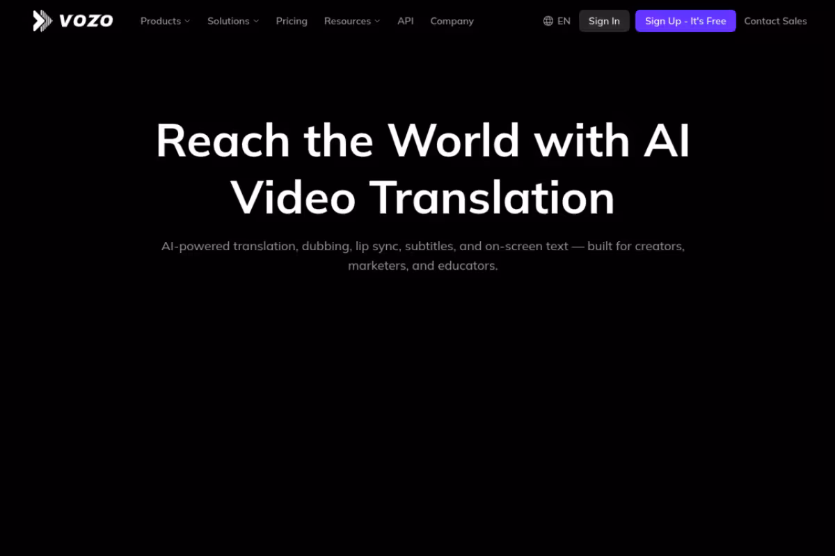 Vozo AI Video Translator, Dubbing & Lip Sync FREE homepage screenshot