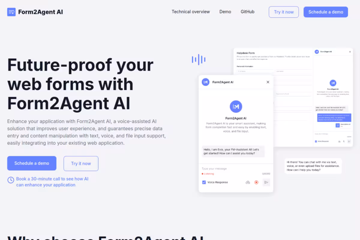 Form2Agent AI homepage screenshot