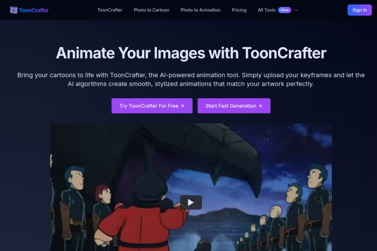 ToonCrafter homepage screenshot
