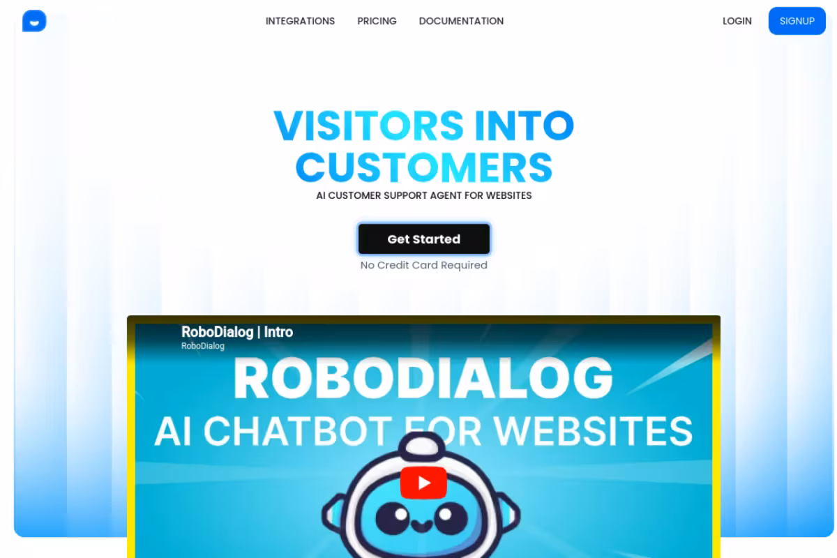 RoboDialog homepage screenshot