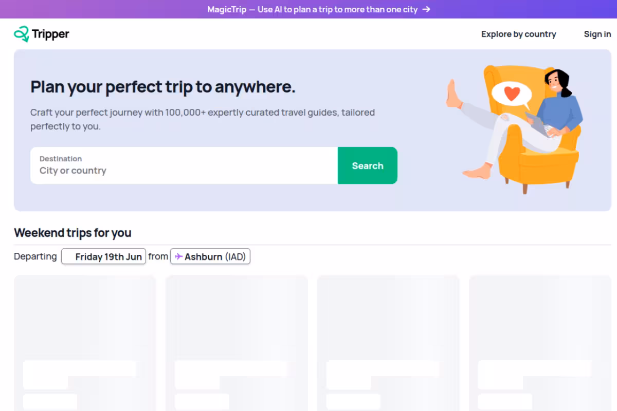 Tripper Guide homepage screenshot