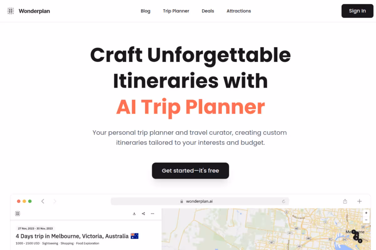 Wonderplan homepage screenshot