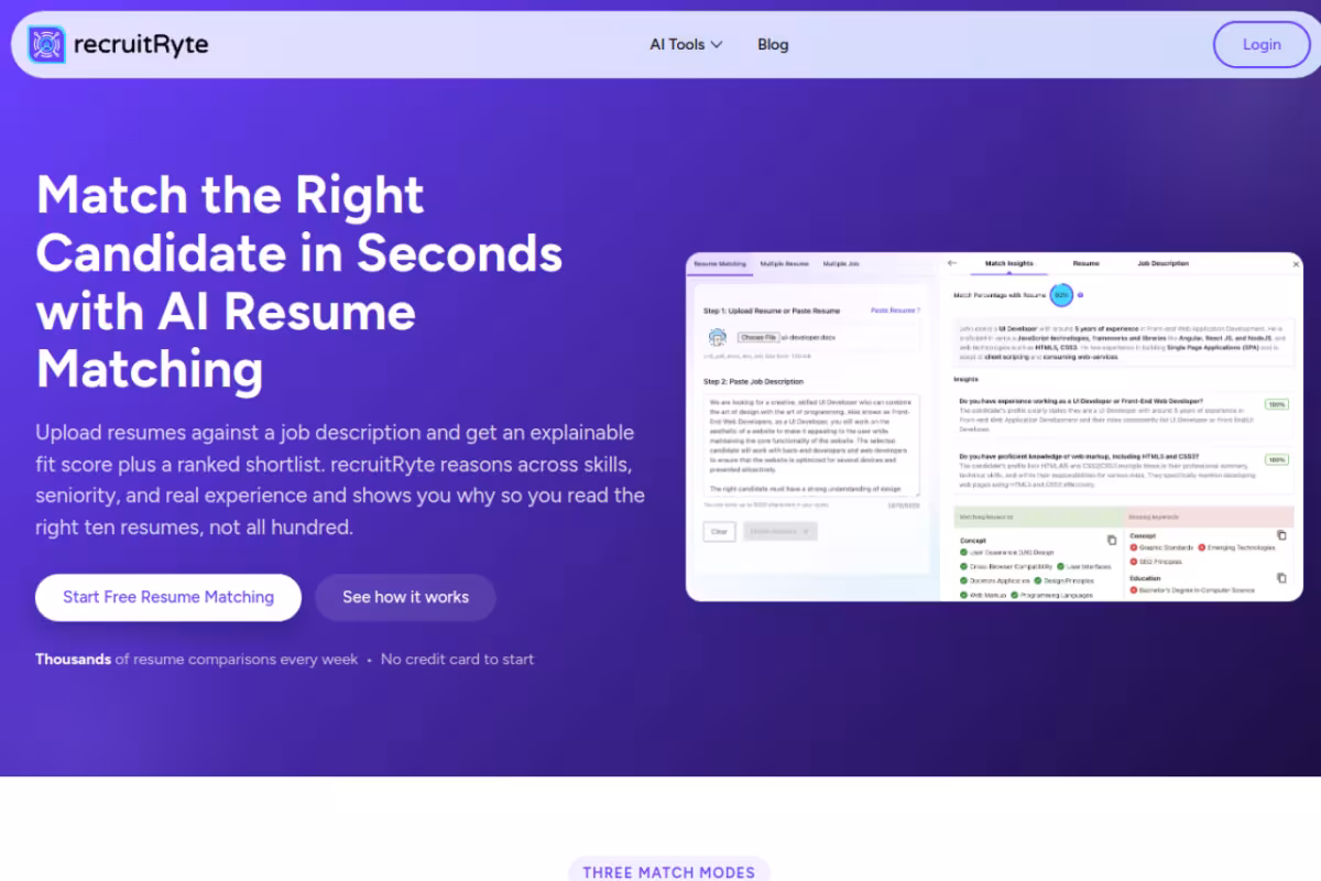 recruitRyte homepage screenshot