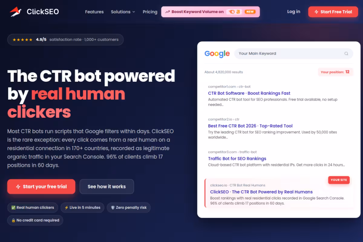 ClickSEO homepage screenshot