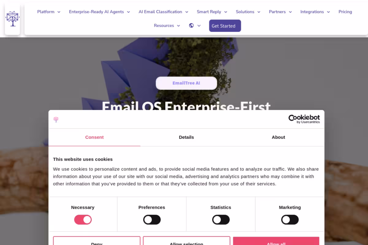 EmailTree.ai homepage screenshot