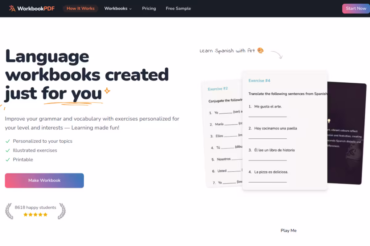 Workbookpdf homepage screenshot