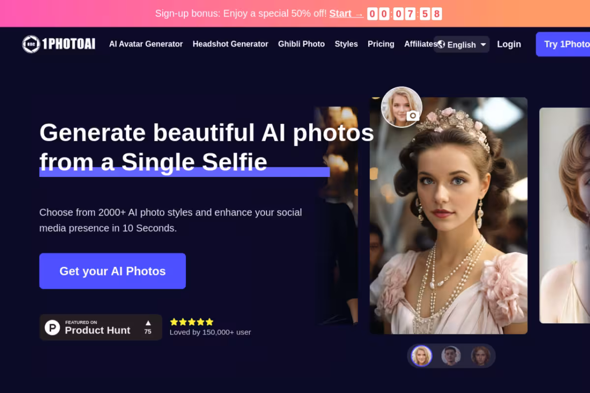 1PhotoAI homepage screenshot