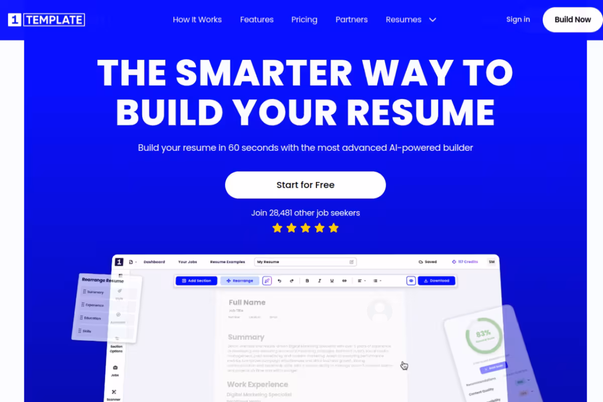 1Template homepage screenshot