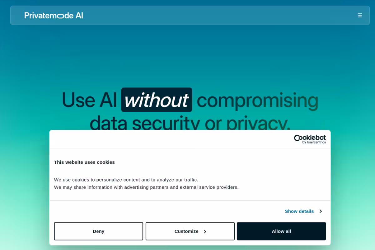 Privatemode AI homepage screenshot