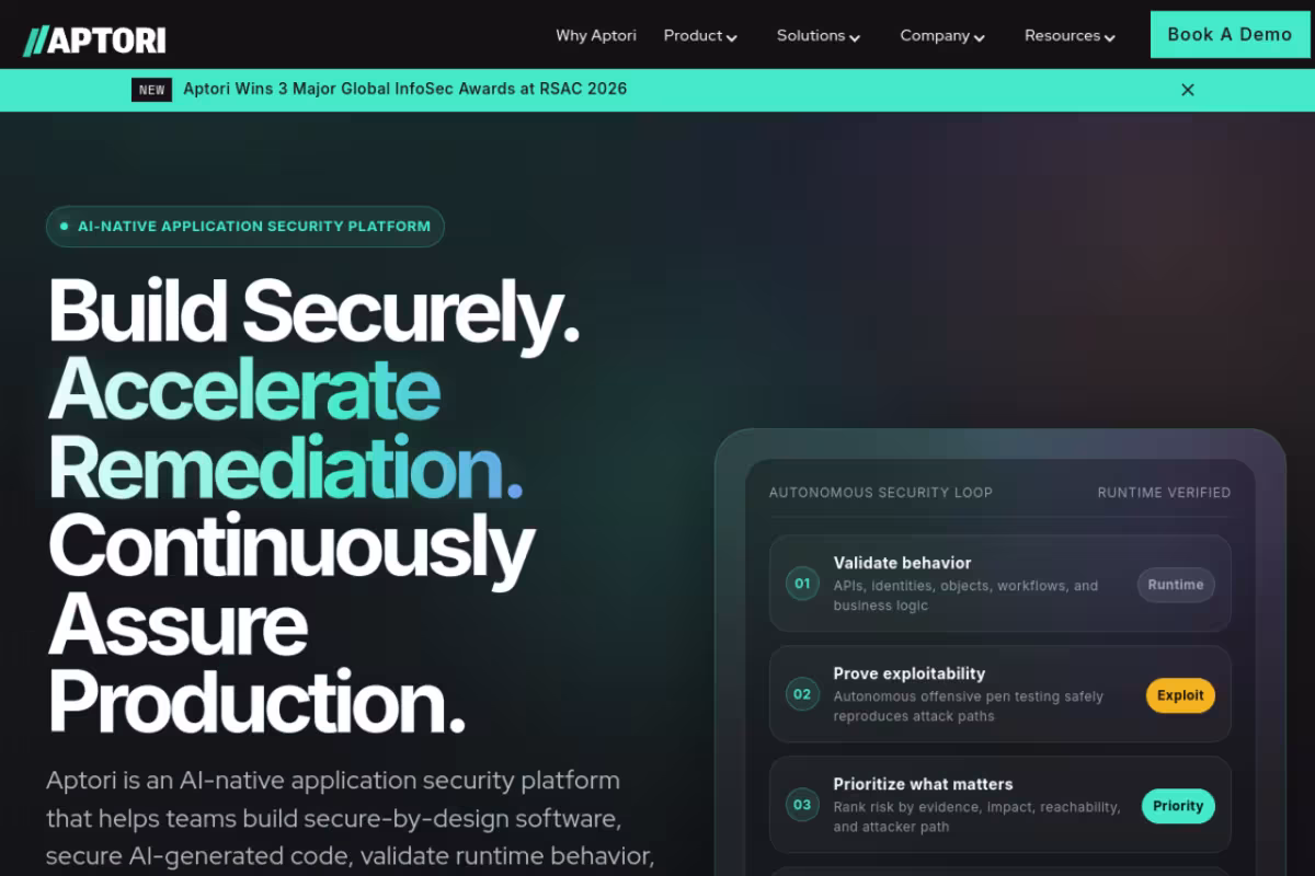 Aptori homepage screenshot