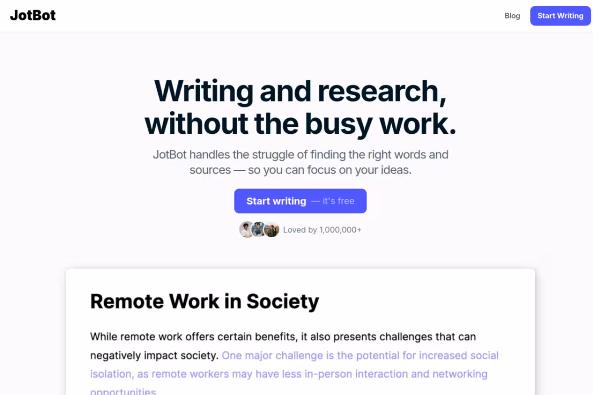 JotBot homepage screenshot