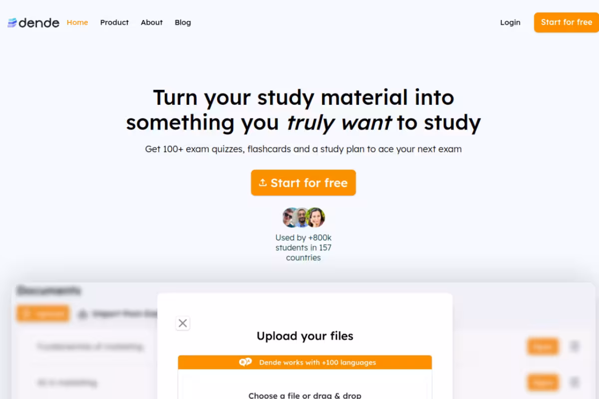 Dende Quiz Maker homepage screenshot