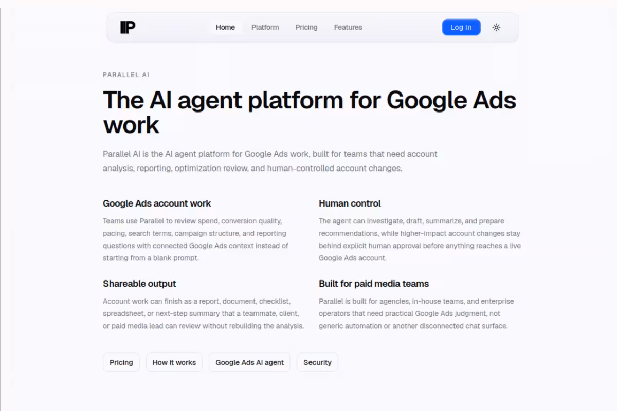 Parallel homepage screenshot