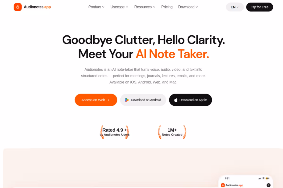 Audionotes homepage screenshot