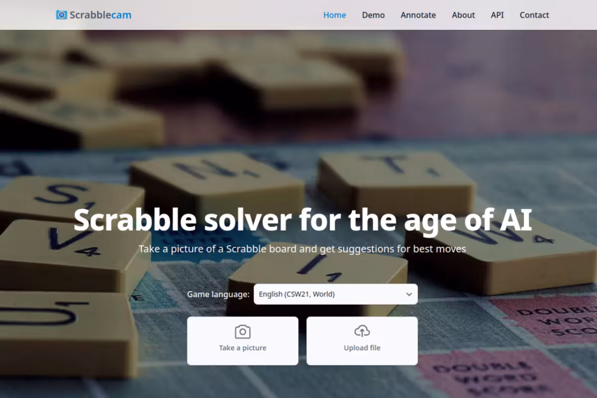 Scrabblecam homepage screenshot