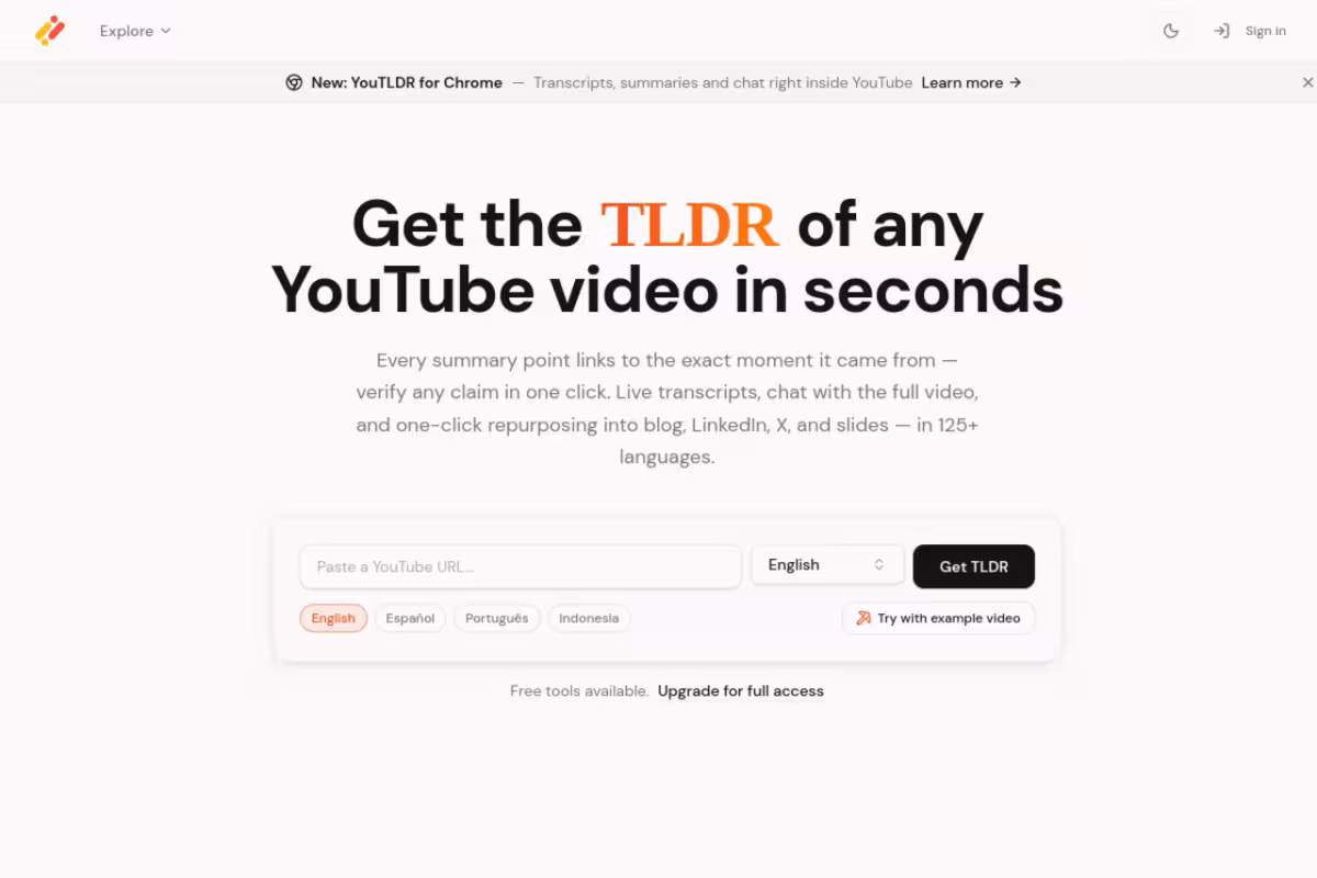 YouTLDR homepage screenshot