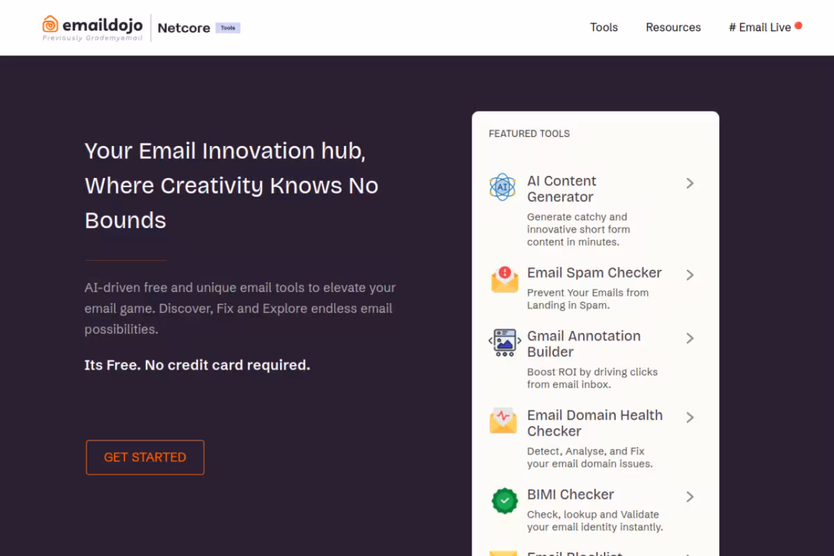 Emaildojo homepage screenshot
