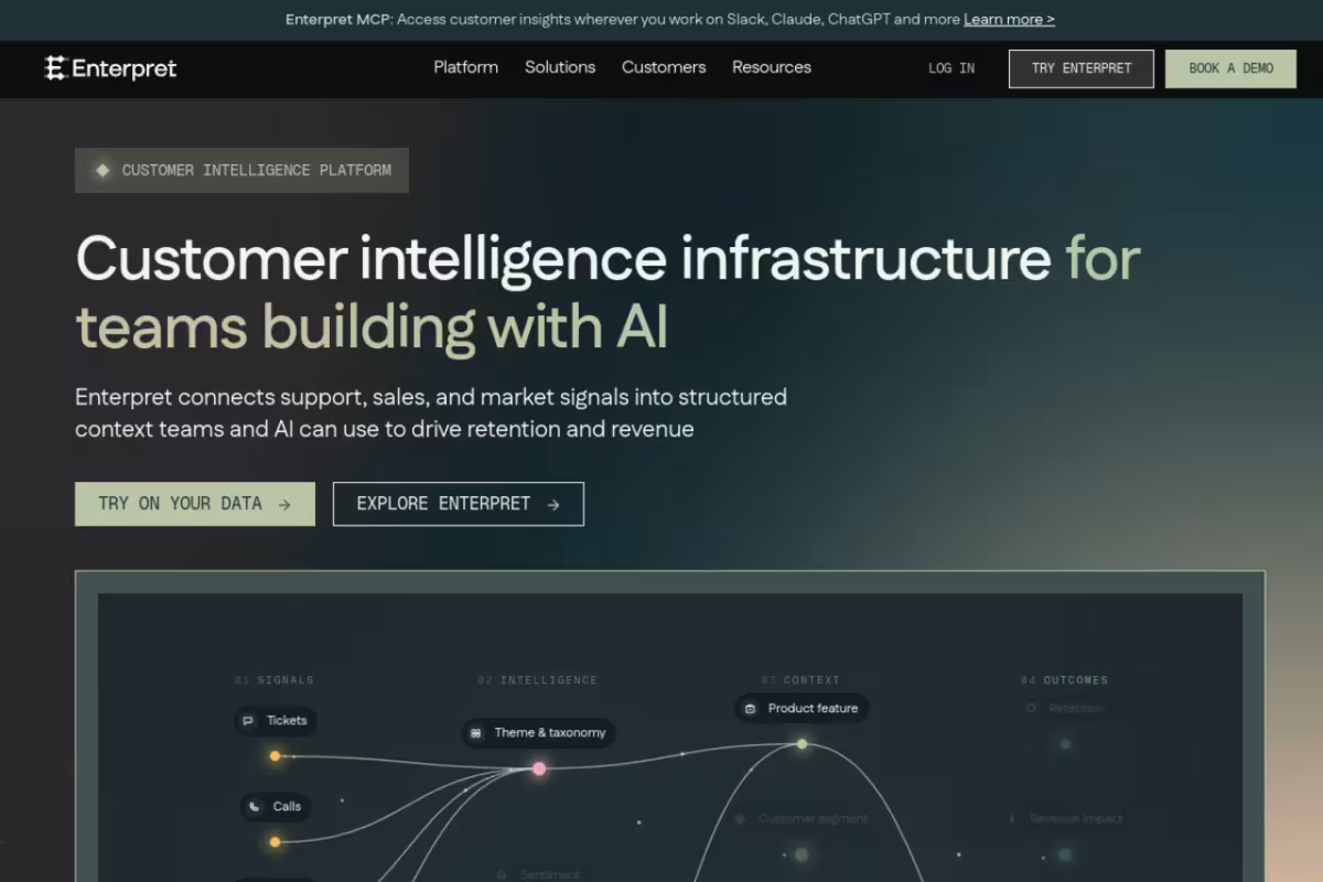 Enterpret homepage screenshot