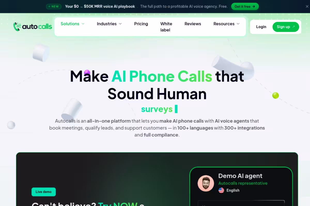 Autocalls homepage screenshot