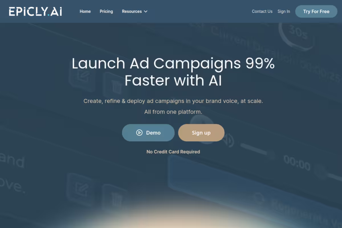 Epicly AI homepage screenshot