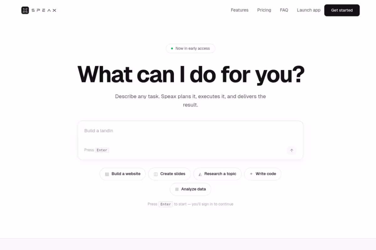Speax homepage screenshot