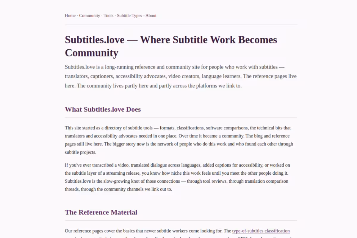 Subtitles Love homepage screenshot