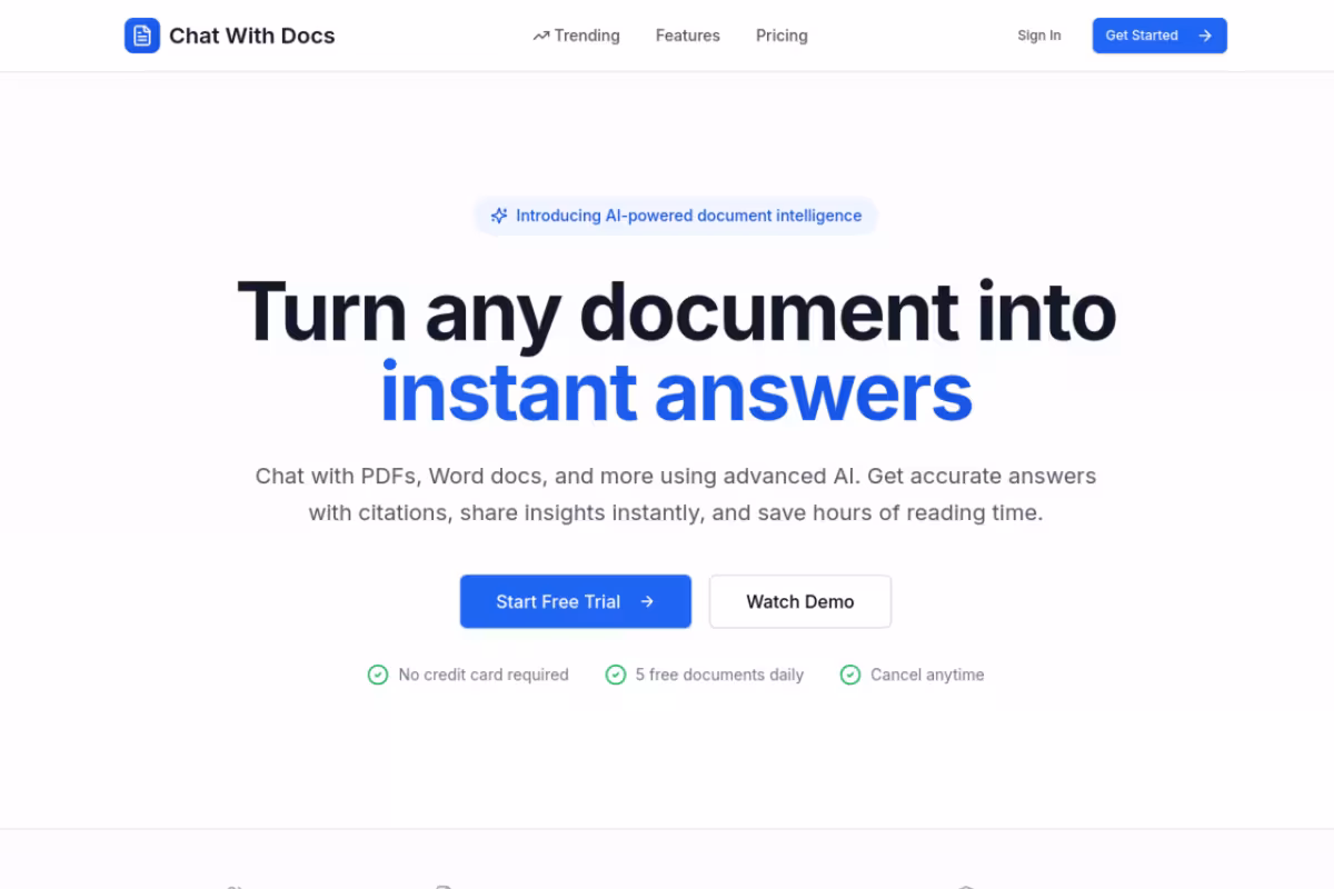 Chat With Docs homepage screenshot