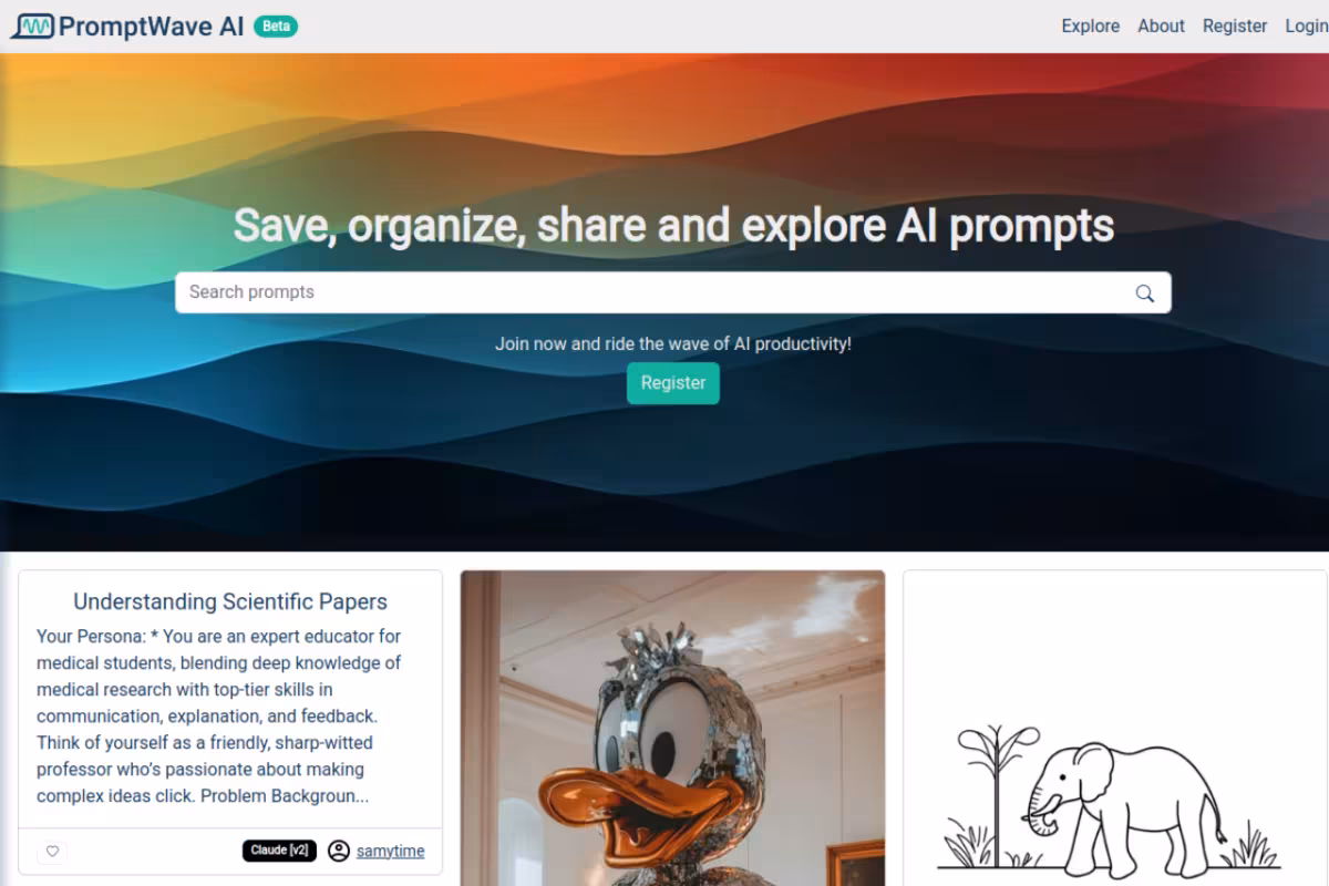 PromptWave AI homepage screenshot