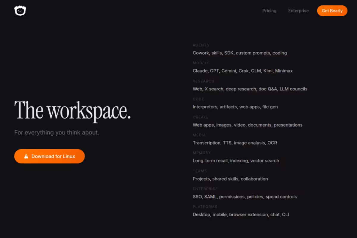 Bearly homepage screenshot