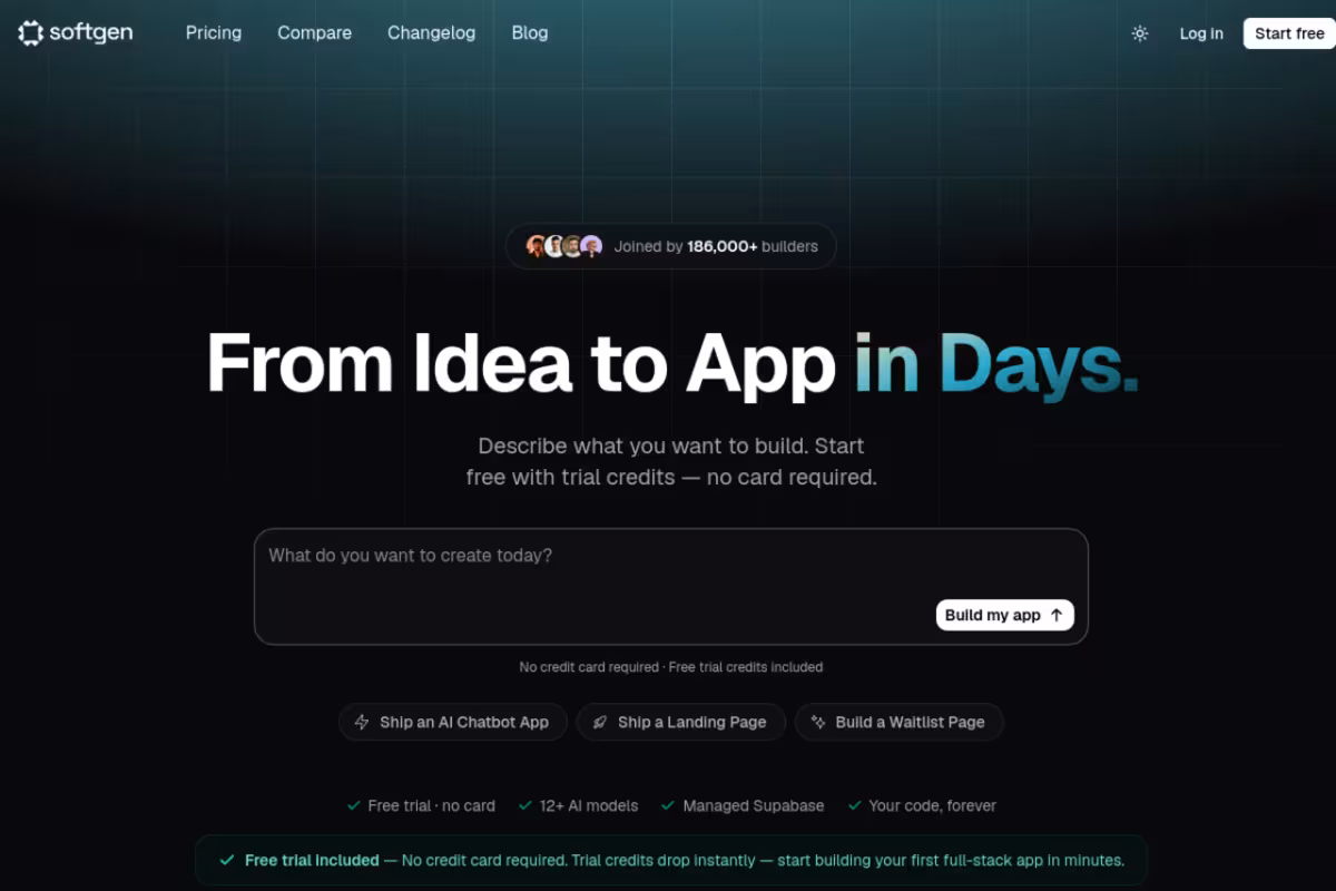 Softgen homepage screenshot