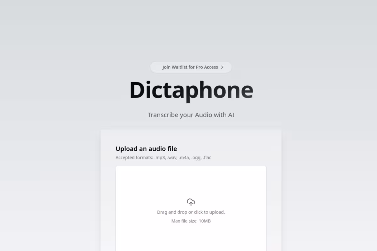 Dictaphone homepage screenshot