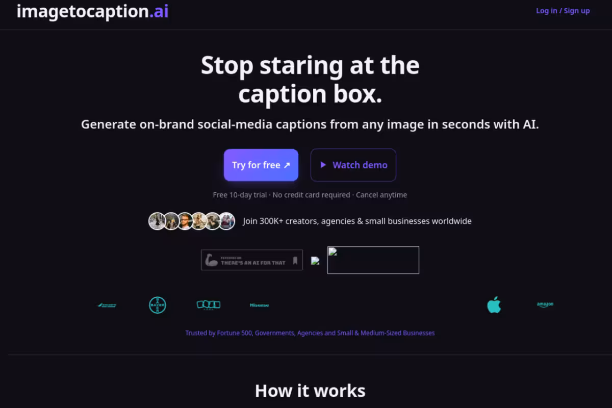 imagetocaption.ai homepage screenshot