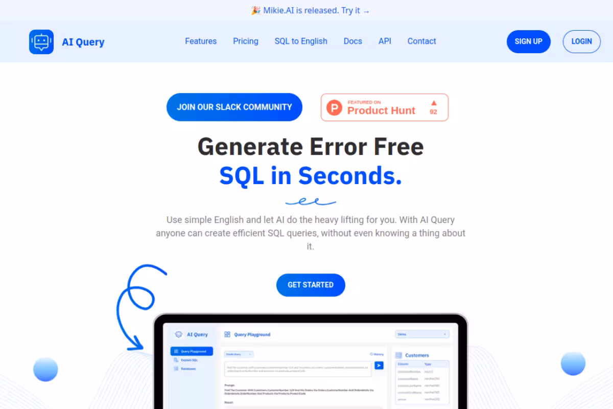 AI Query homepage screenshot