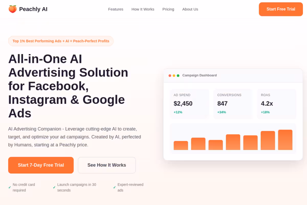 Peachly AI homepage screenshot