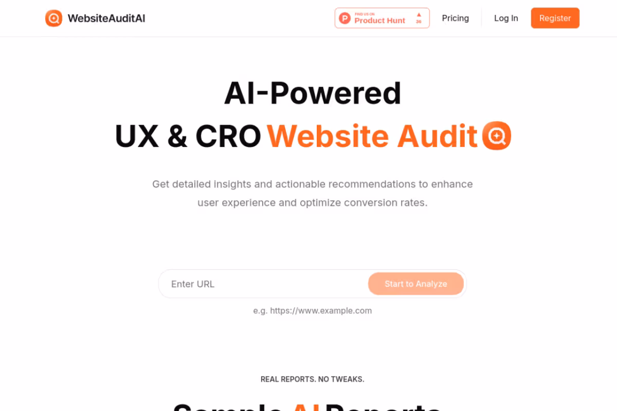 Free AI-Powered Website Audit and CRO & UX Analysis homepage screenshot