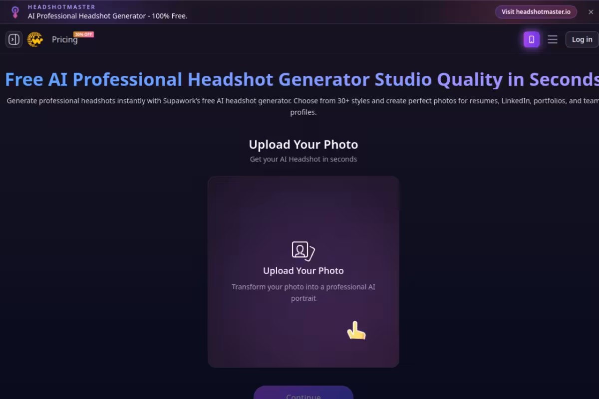 Free AI Professional Headshot Generator Studio Quality in Seconds homepage screenshot