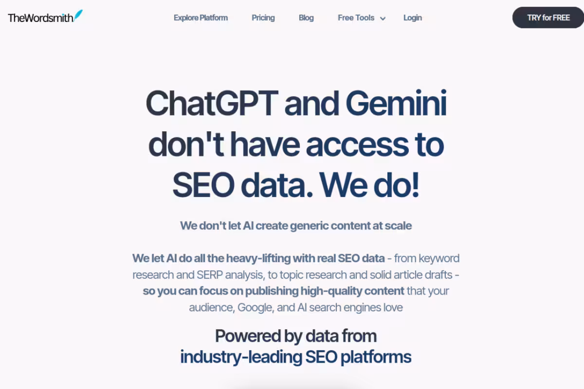 TheWordsmith.ai homepage screenshot