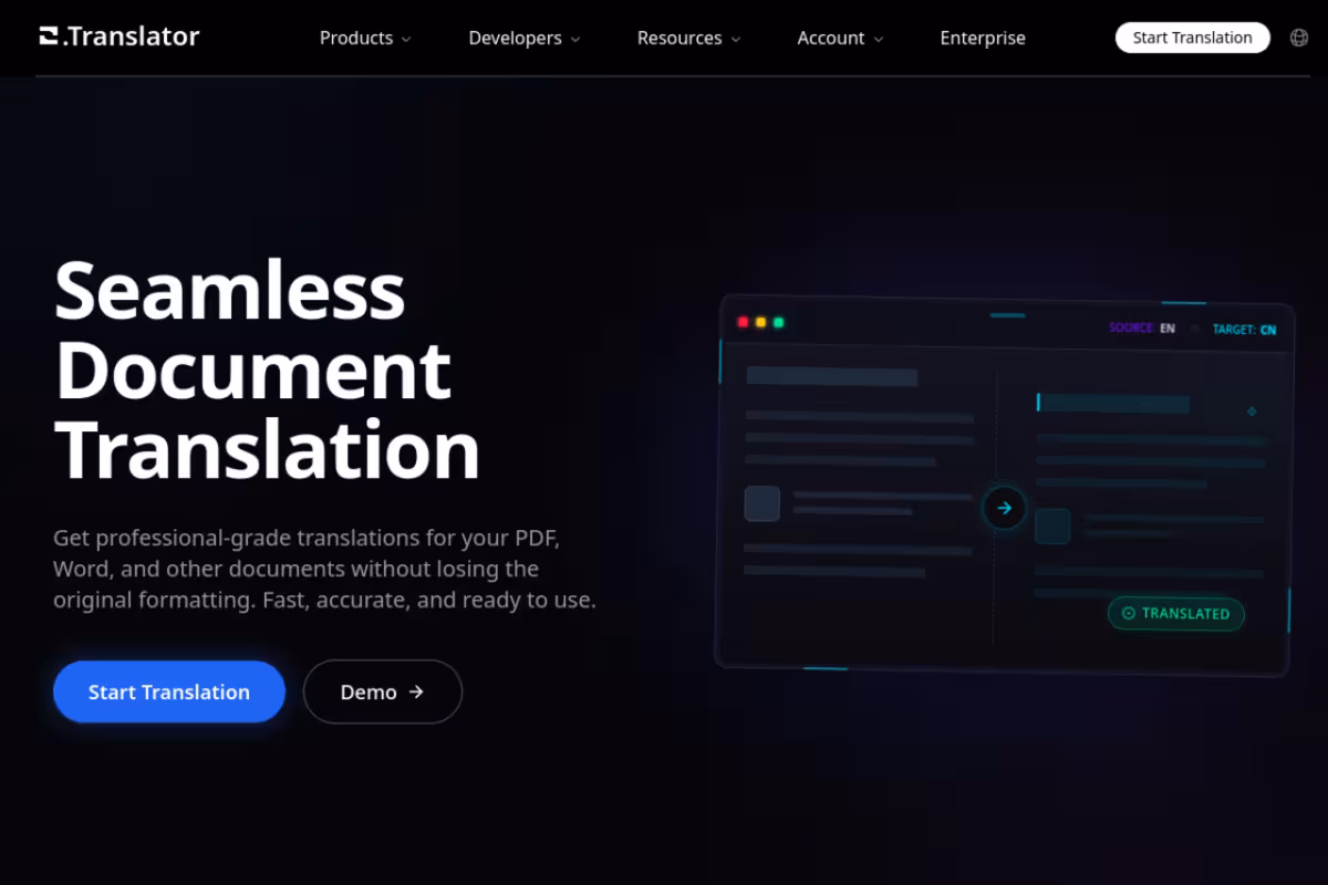 Office Translator homepage screenshot