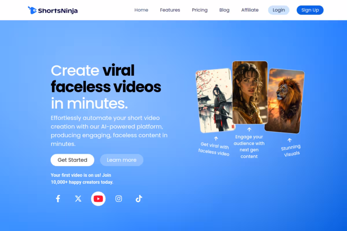 ShortsNinja homepage screenshot