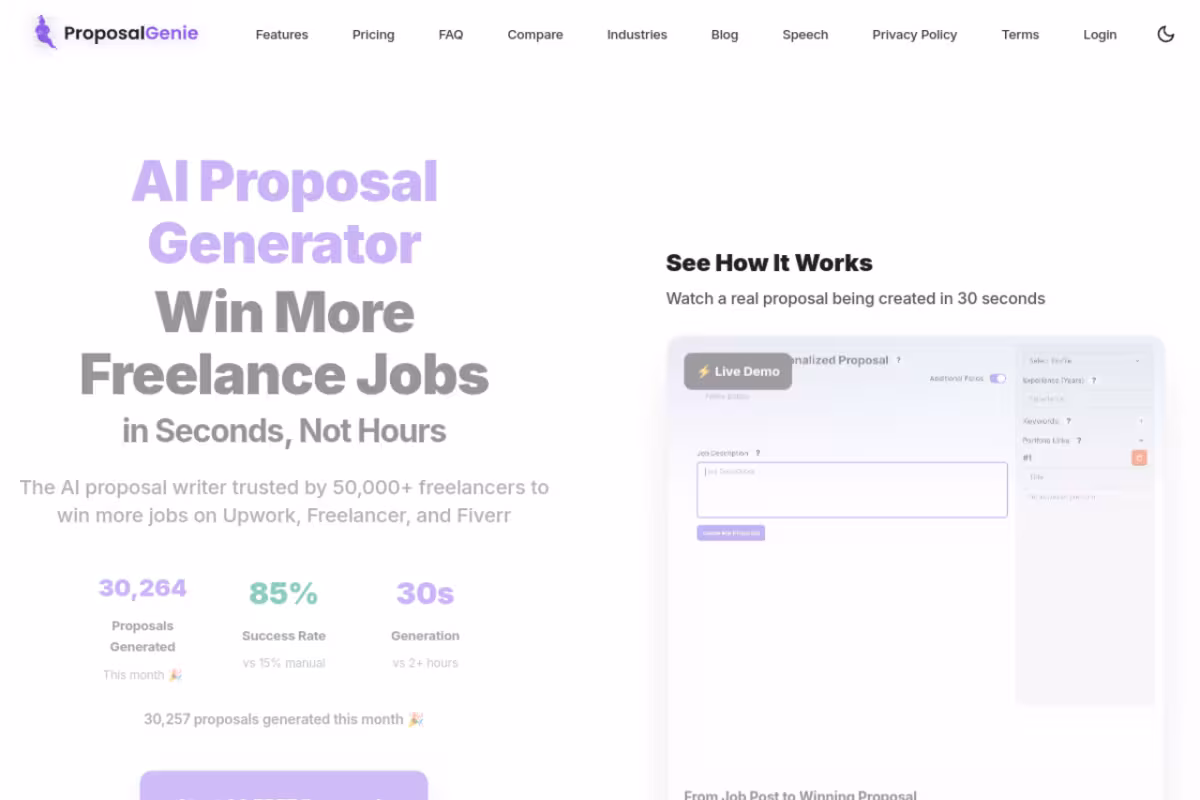 Proposal Genie homepage screenshot