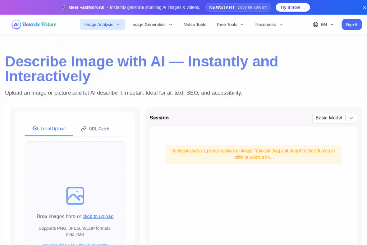 Describe Image & Picture homepage screenshot