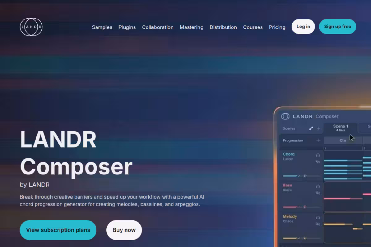 LANDR homepage screenshot