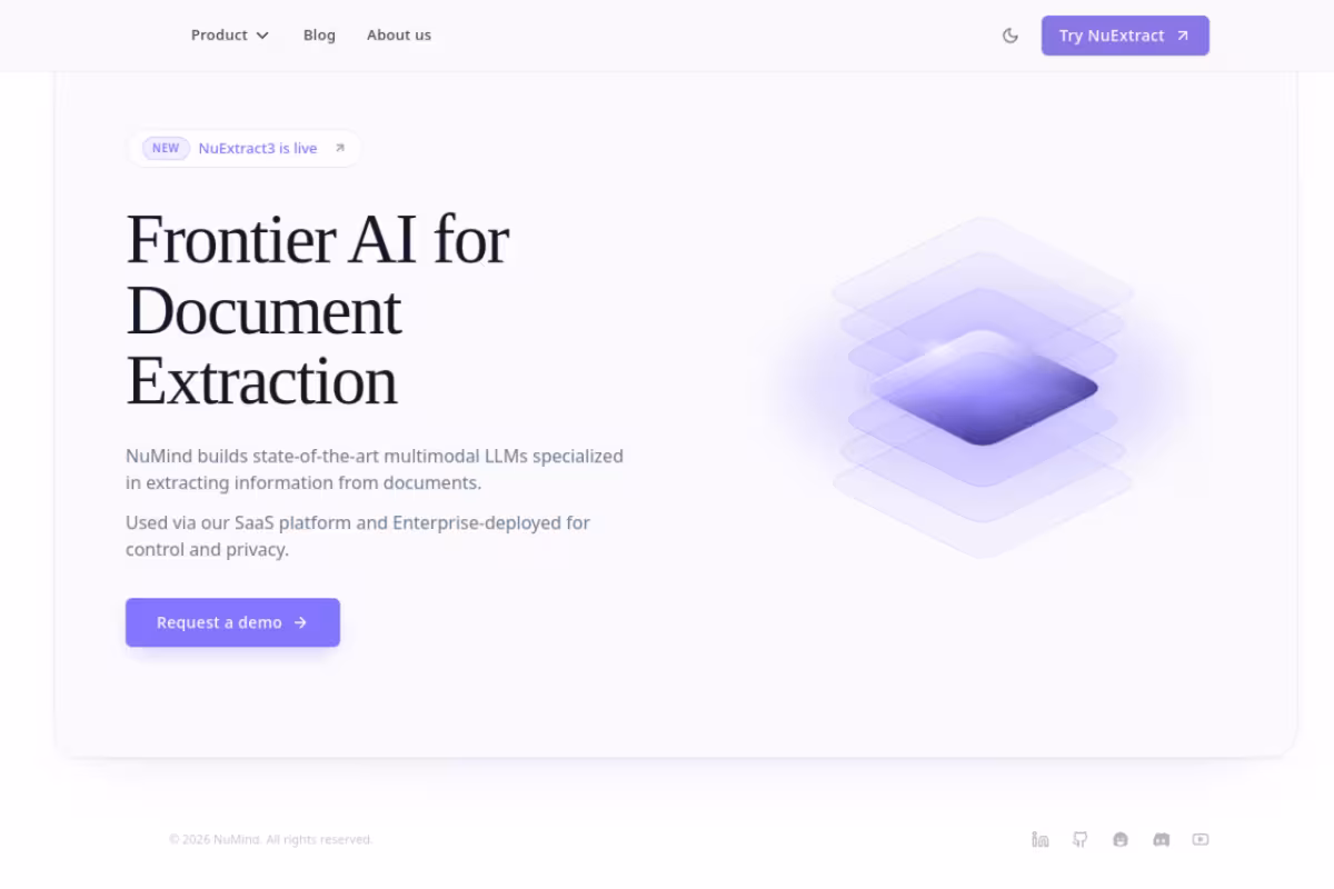 Numind homepage screenshot