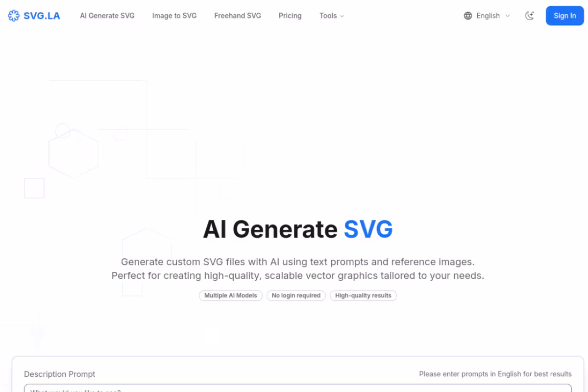 AI Generate SVG by SVG.la homepage screenshot